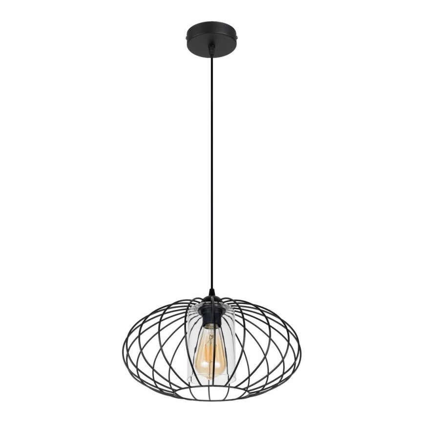 Candelabro suspenso CORRINI 1xE27/60W/230V diâmetro 34 cm preto/transparente