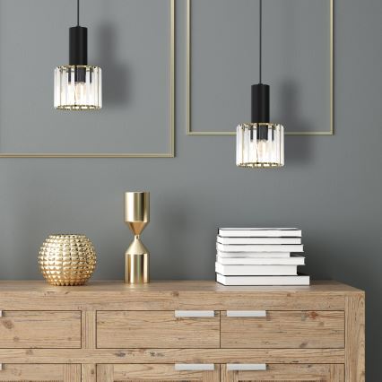 Candelabro suspenso CRISTAL 1xE27/60W/230V preto