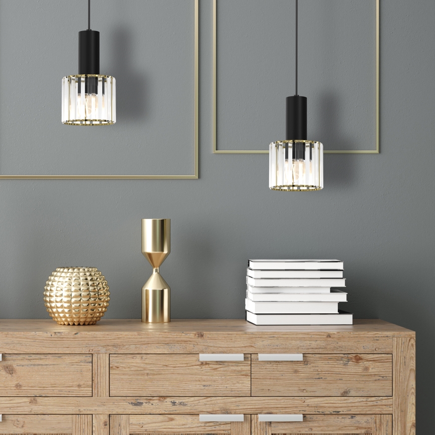 Candelabro suspenso CRISTAL 1xE27/60W/230V preto