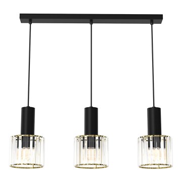 Candelabro suspenso CRISTAL 3xE27/60W/230V preto