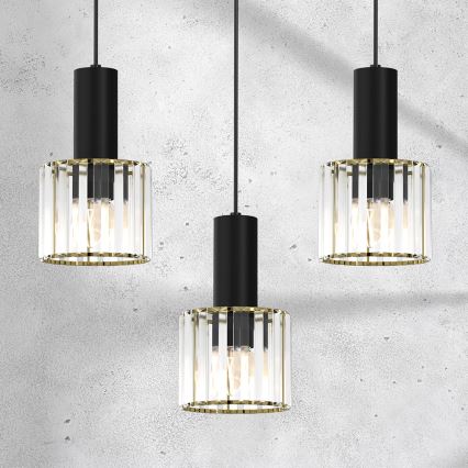 Candelabro suspenso CRISTAL 3xE27/60W/230V preto