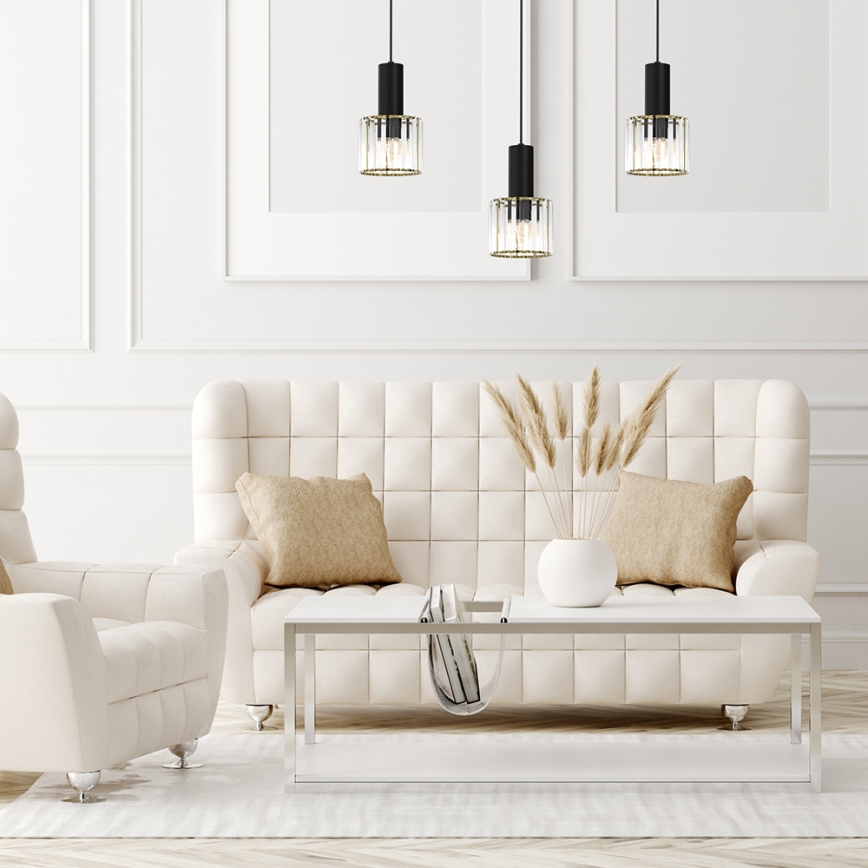 Candelabro suspenso CRISTAL 3xE27/60W/230V preto