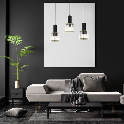 Candelabro suspenso CRISTAL 3xE27/60W/230V preto