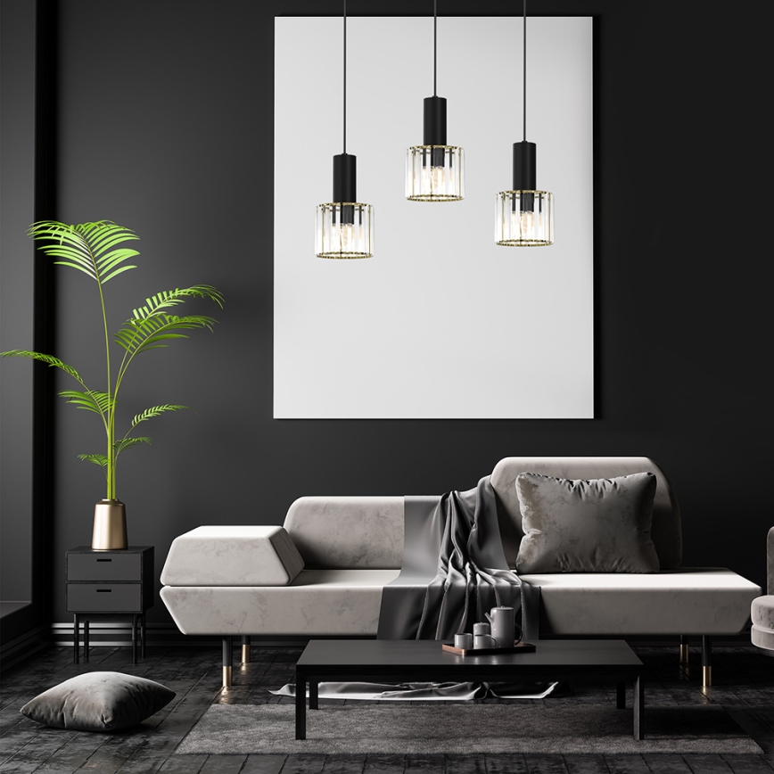 Candelabro suspenso CRISTAL 3xE27/60W/230V preto