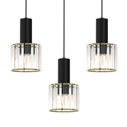Candelabro suspenso CRISTAL 3xE27/60W/230V preto