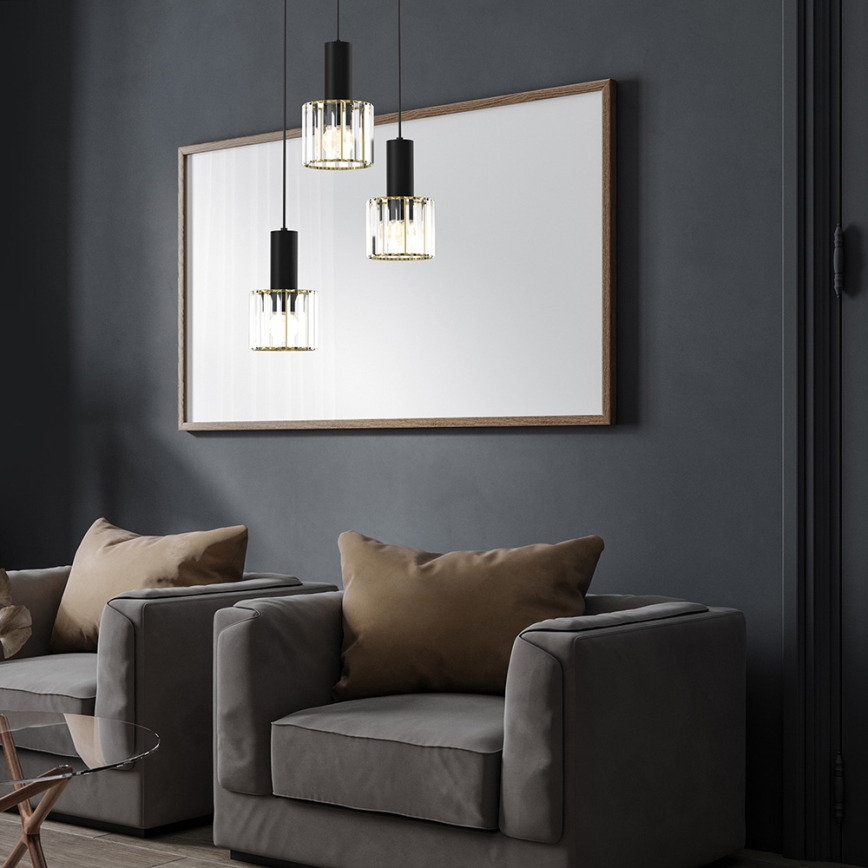Candelabro suspenso CRISTAL 3xE27/60W/230V preto