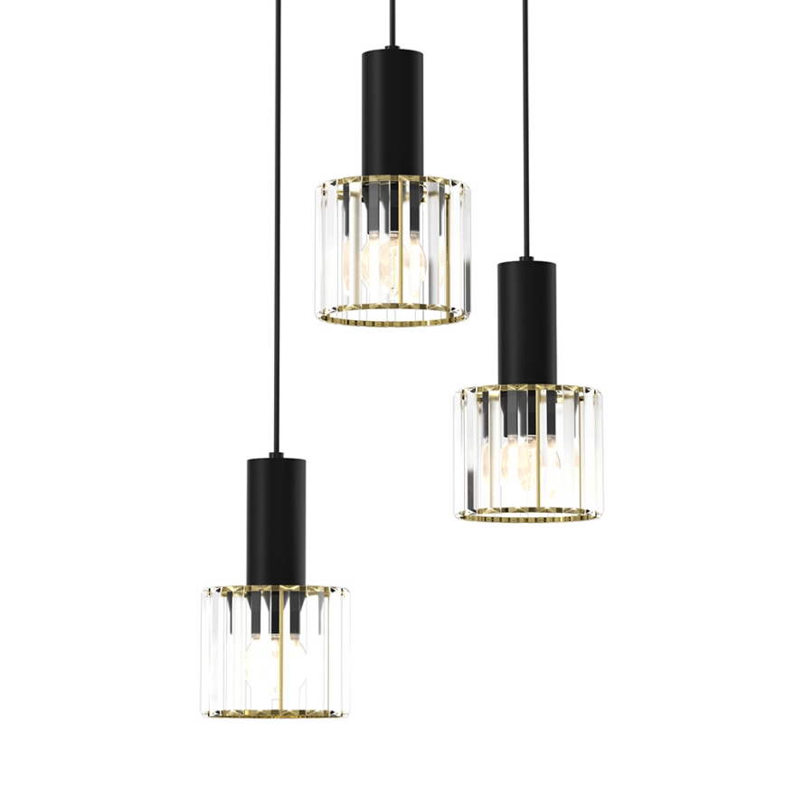 Candelabro suspenso CRISTAL 3xE27/60W/230V preto