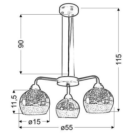 Candelabro suspenso CROMINA 3xE27/60W/230V