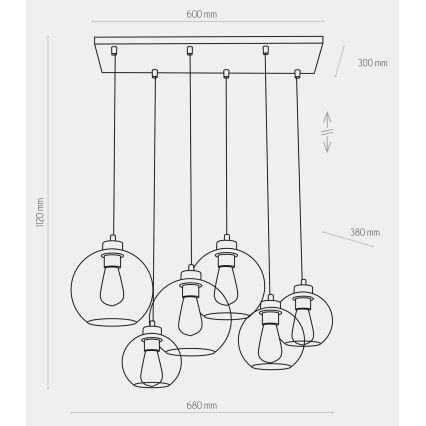 Candelabro suspenso CUBUS 6xE27/60W/230V preto