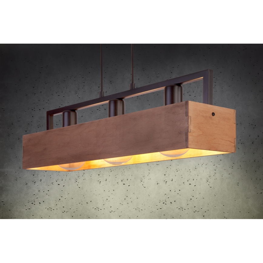 Candelabro suspenso DAKOTA 3xE27/60W/230V madeira/preto