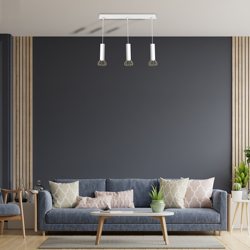 Candelabro suspenso DANTE 3xGU10/25W/230V branco/dourado