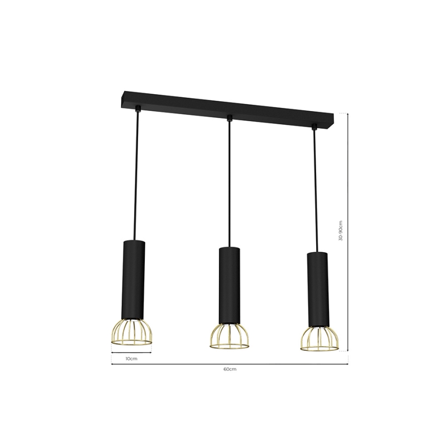Candelabro suspenso DANTE 3xGU10/25W/230V preto/dourado