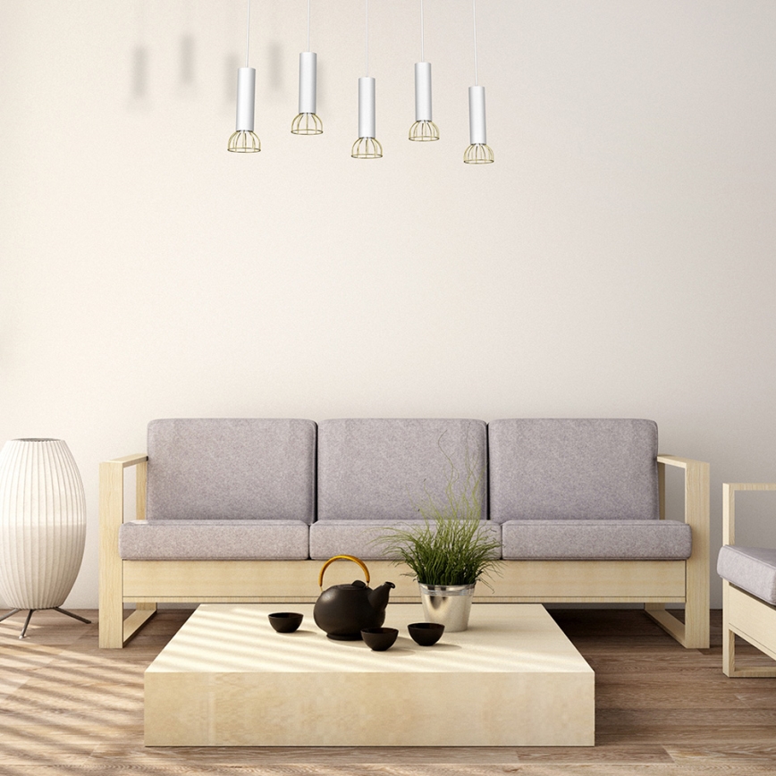 Candelabro suspenso DANTE 5xGU10/25W/230V branco/dourado