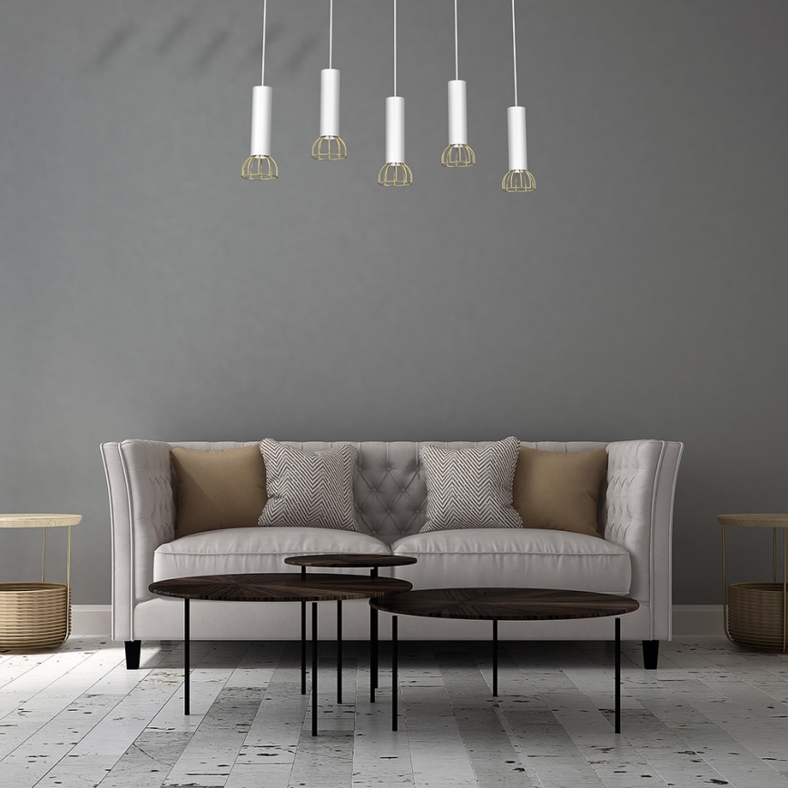 Candelabro suspenso DANTE 5xGU10/25W/230V branco/dourado