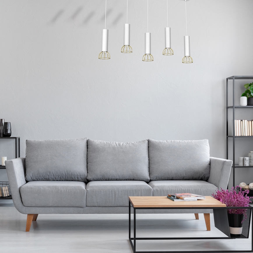 Candelabro suspenso DANTE 5xGU10/25W/230V branco/dourado