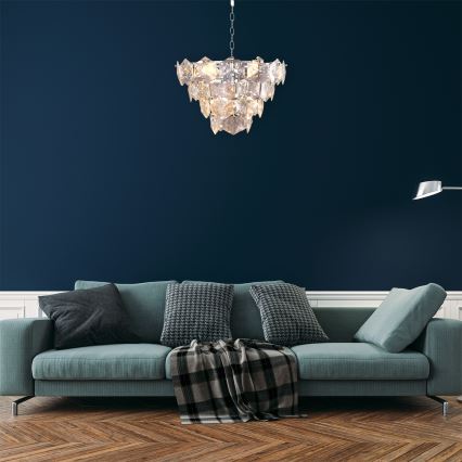 Candelabro Suspenso de Cristal DIANA 6xE14/40W/230V Mate cromado