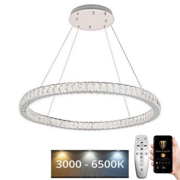Candelabro suspenso de cristal LED com regulação LED/100W/230V 3000-6500K prateado + controlo remoto