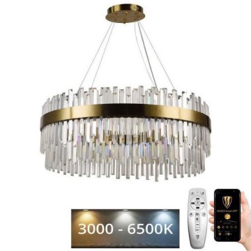 Candelabro suspenso de cristal LED com regulação LED/110W/230V 3000-6500K dourada + controlo remoto