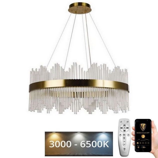Candelabro suspenso de cristal LED com regulação LED/110W/230V 3000-6500K dourada + controlo remoto