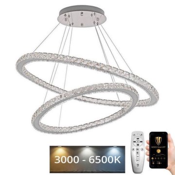 Candelabro suspenso de cristal LED com regulação LED/160W/230V 3000-6500K prateado + controlo remoto
