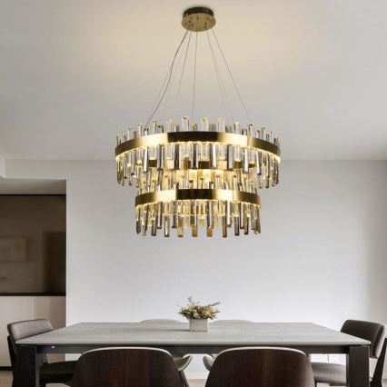 Candelabro suspenso de cristal LED com regulação LED/190W/230V 3000-6500K + controlo remoto
