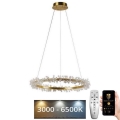 Candelabro suspenso de cristal LED com regulação LED/40W/230V 3000-6500K dourada + controlo remoto