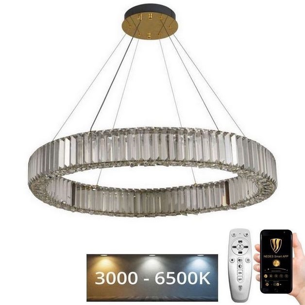 Candelabro suspenso de cristal LED com regulação LED/50W/230V 3000-6500K cromado/dourada + controlo remoto