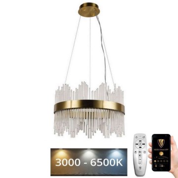 Candelabro suspenso de cristal LED com regulação LED/70W/230V 3000-6500K dourada + controlo remoto