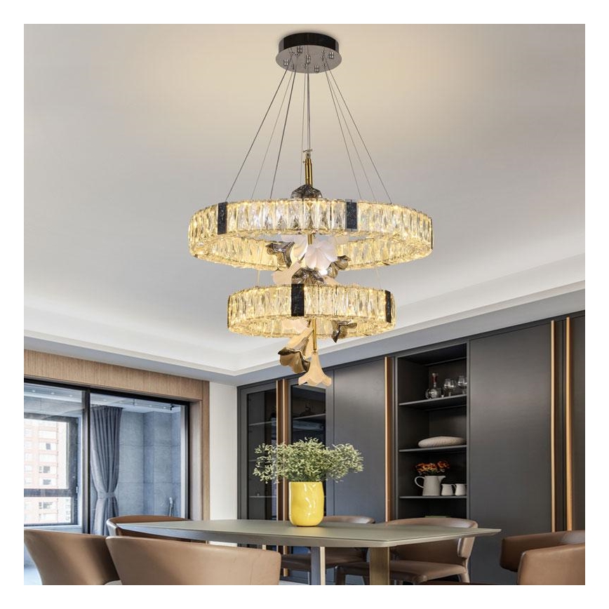 Candelabro suspenso de cristal LED com regulação LED/70W/230V 3000-6500K + controlo remoto