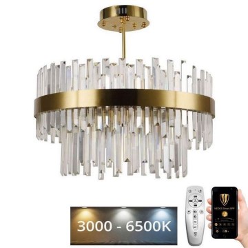 Candelabro suspenso de cristal LED com regulação LED/80W/230V 3000-6500K dourada + controlo remoto