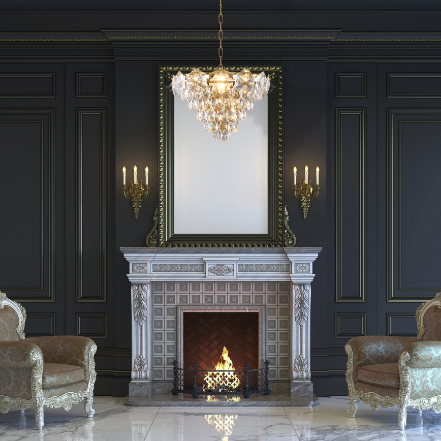 Candelabro Suspenso de Cristal SELENA 6xE14/40W/230V Dourado