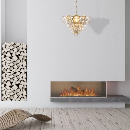 Candelabro Suspenso de Cristal SELENA 6xE14/40W/230V Dourado
