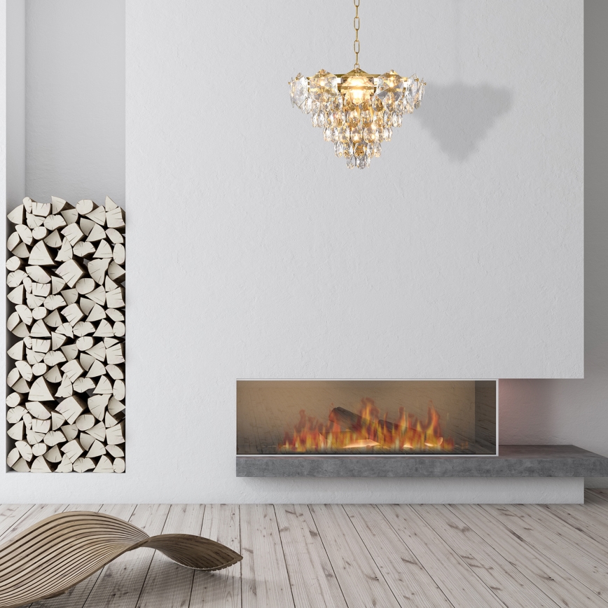 Candelabro Suspenso de Cristal SELENA 6xE14/40W/230V Dourado