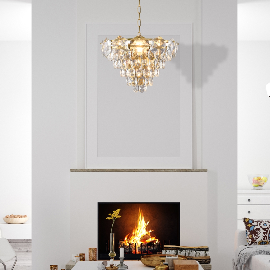 Candelabro Suspenso de Cristal SELENA 6xE14/40W/230V Dourado