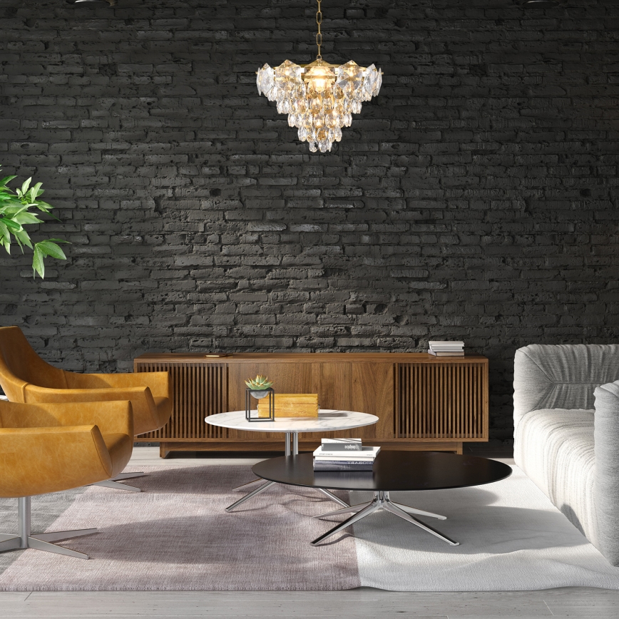 Candelabro Suspenso de Cristal SELENA 6xE14/40W/230V Dourado