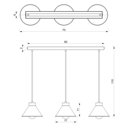 Candelabro suspenso DEMET 3xE27/60W/230V preto/dourado