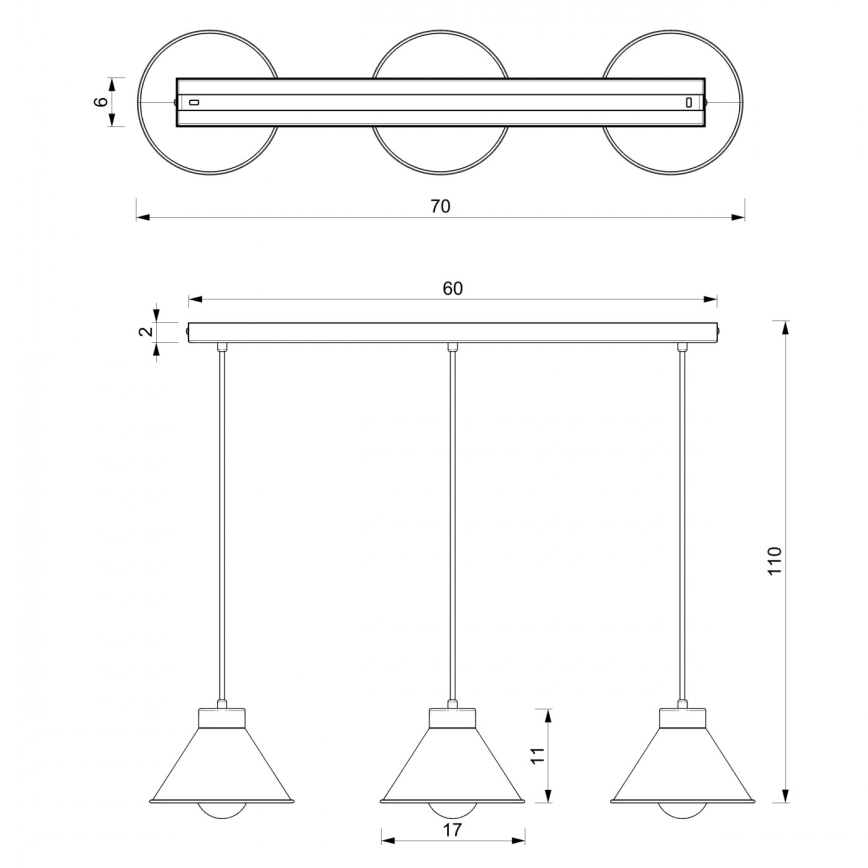 Candelabro suspenso DEMET 3xE27/60W/230V preto/dourado