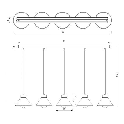 Candelabro suspenso DEMET 5xE27/60W/230V preto/dourado