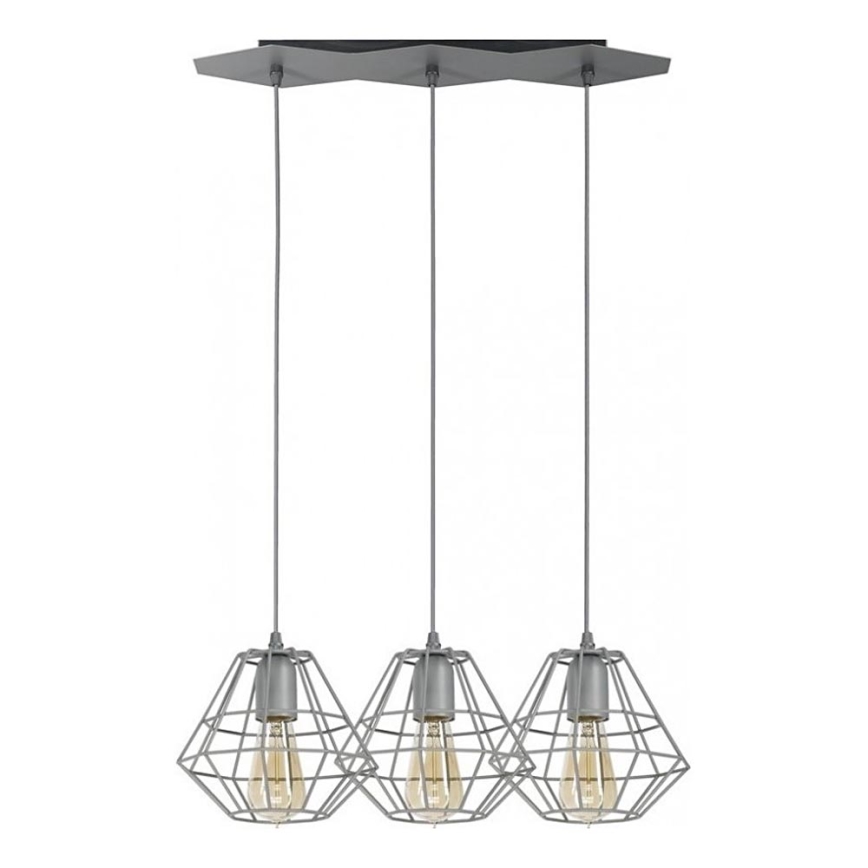 Candelabro suspenso DIAMOND 3xE27/60W/230V cinzento