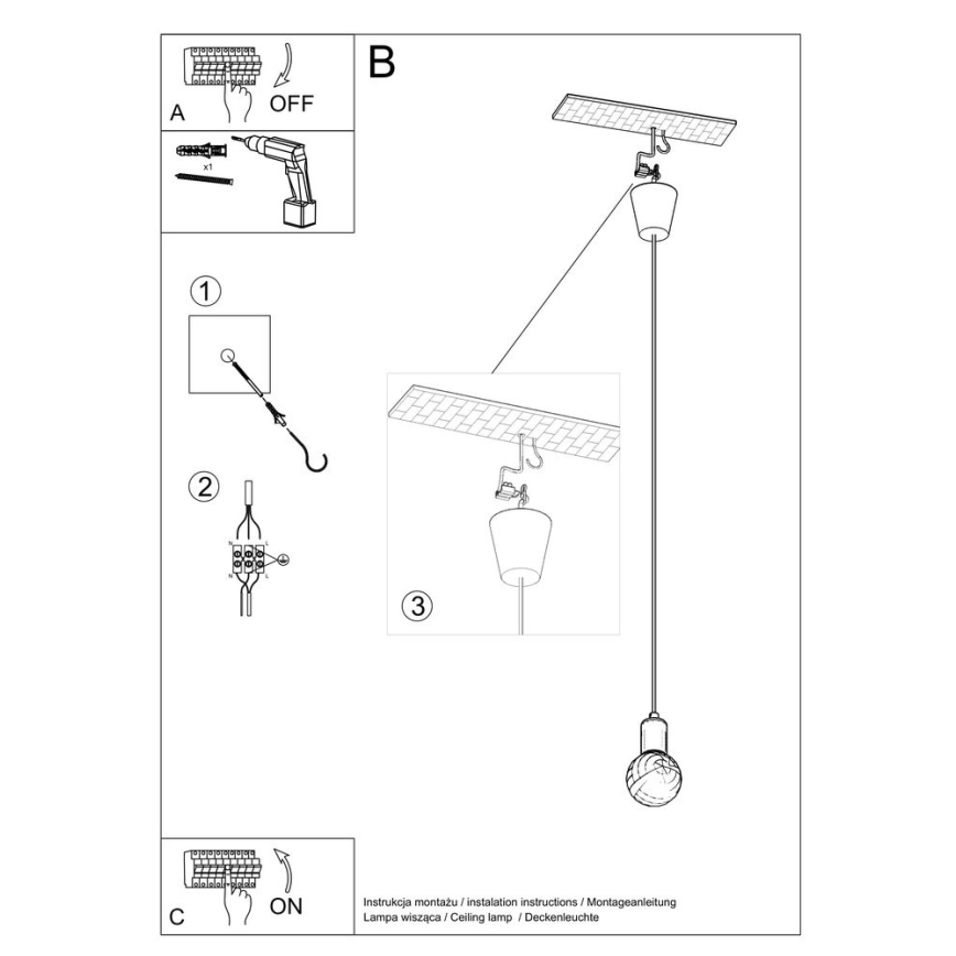 Candelabro suspenso DIEGO 1xE27/60W/230V cinzento