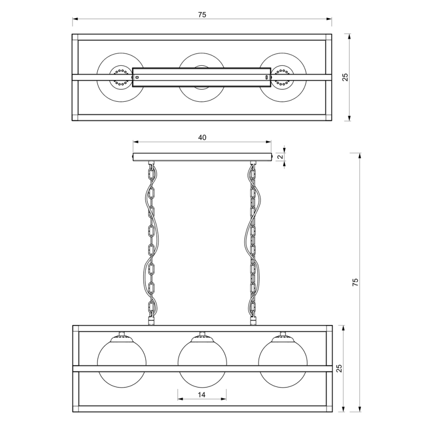 Candelabro suspenso DIEGO 3xE14/40W/230V preto