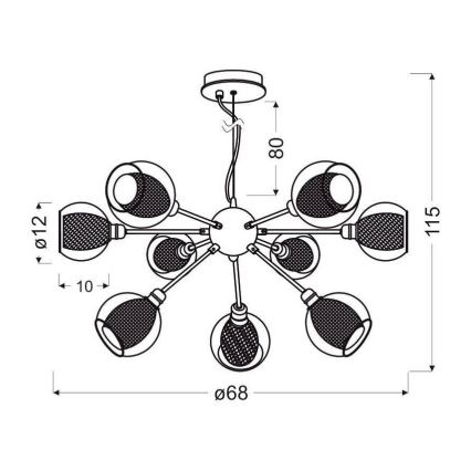 Candelabro suspenso DIXI 9xE14/40W/230V