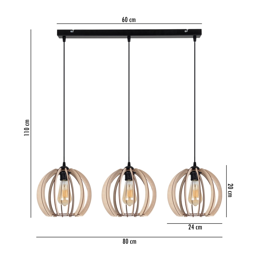 Candelabro suspenso DORO 3xE27/60W/230V