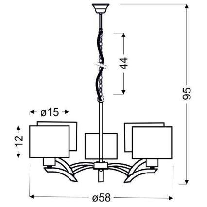 Candelabro suspenso DRAGA 5xE27/60W/230V bege/cromado brilhante