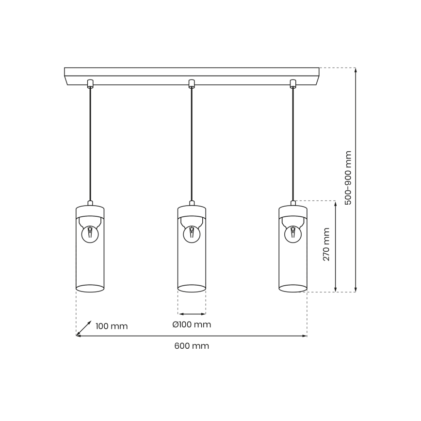 Candelabro suspenso ELICA 3xE27/60W/230V