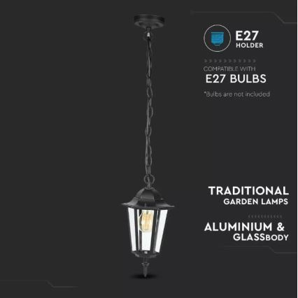 Candelabro suspenso exterior 1xE27/40W/230V IP44 preto