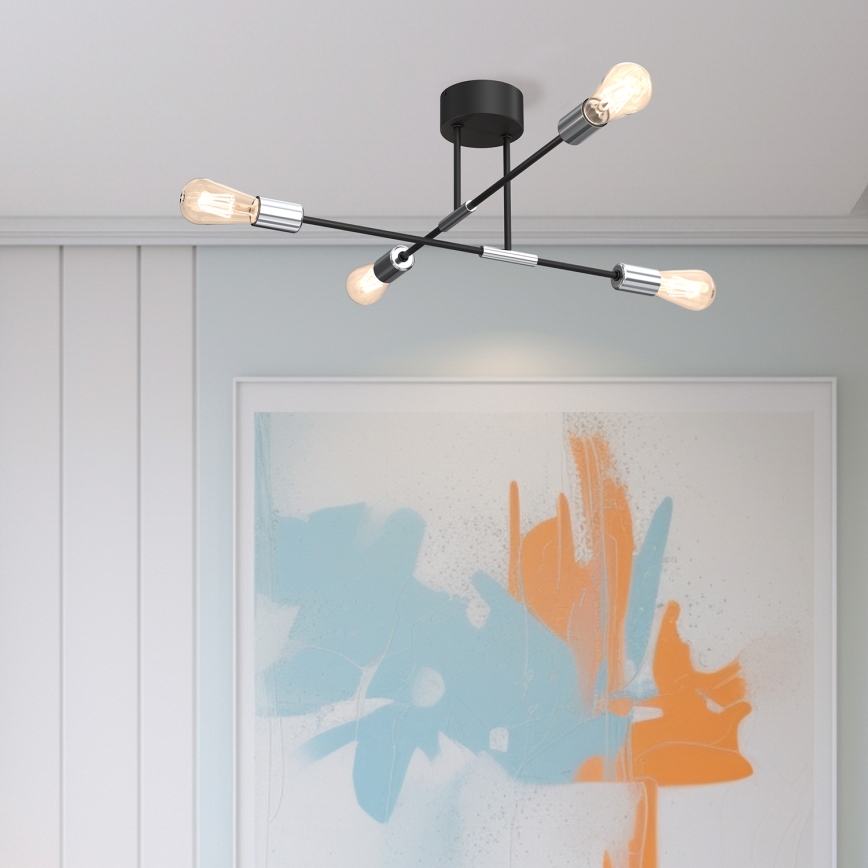 Candelabro suspenso FLAME 4xE27/60W/230V preto/cromado brilhante
