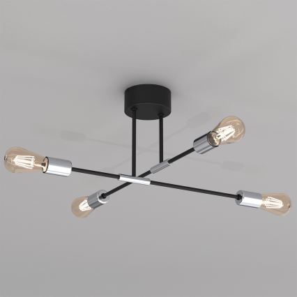 Candelabro suspenso FLAME 4xE27/60W/230V preto/cromado brilhante