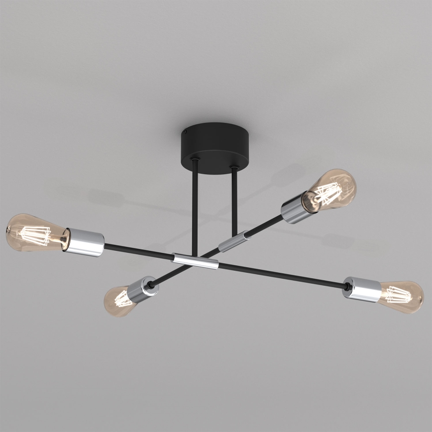 Candelabro suspenso FLAME 4xE27/60W/230V preto/cromado brilhante