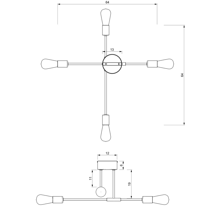 Candelabro suspenso FLAME 4xE27/60W/230V preto/cromado brilhante